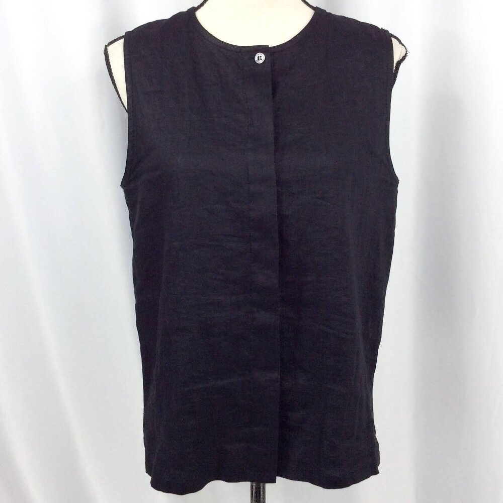 Nordstrom Point of View 100% Linen Shell Tank Top Women's Size 8 Black High Neck
